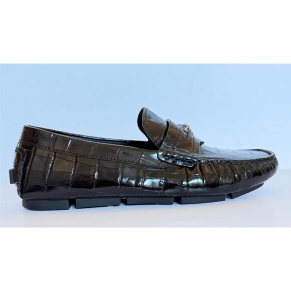 VERSACE Croc-Effect Men\'s Leather Driver Shoes Black 8 US (41) 1013960 NIB $850 main image 5